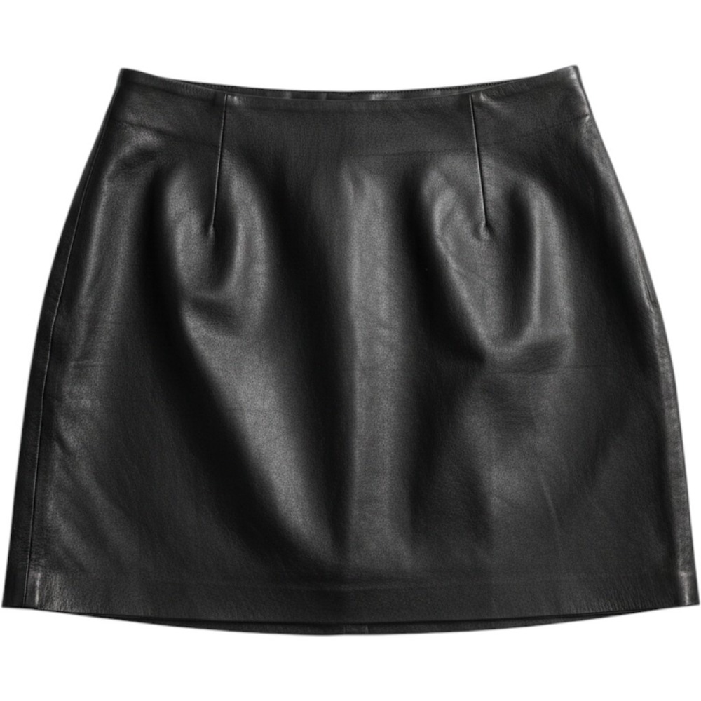 Cache Vintage Y2K Black Genuine Leather Mini Skirt High Waisted Size 10